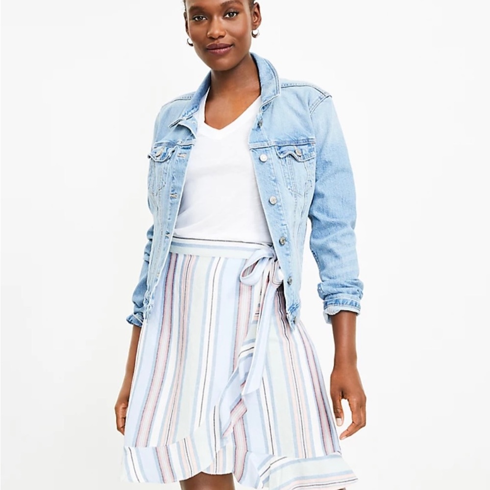 NWT LOFT Linen Wrap Ruffle Stripes Skirt